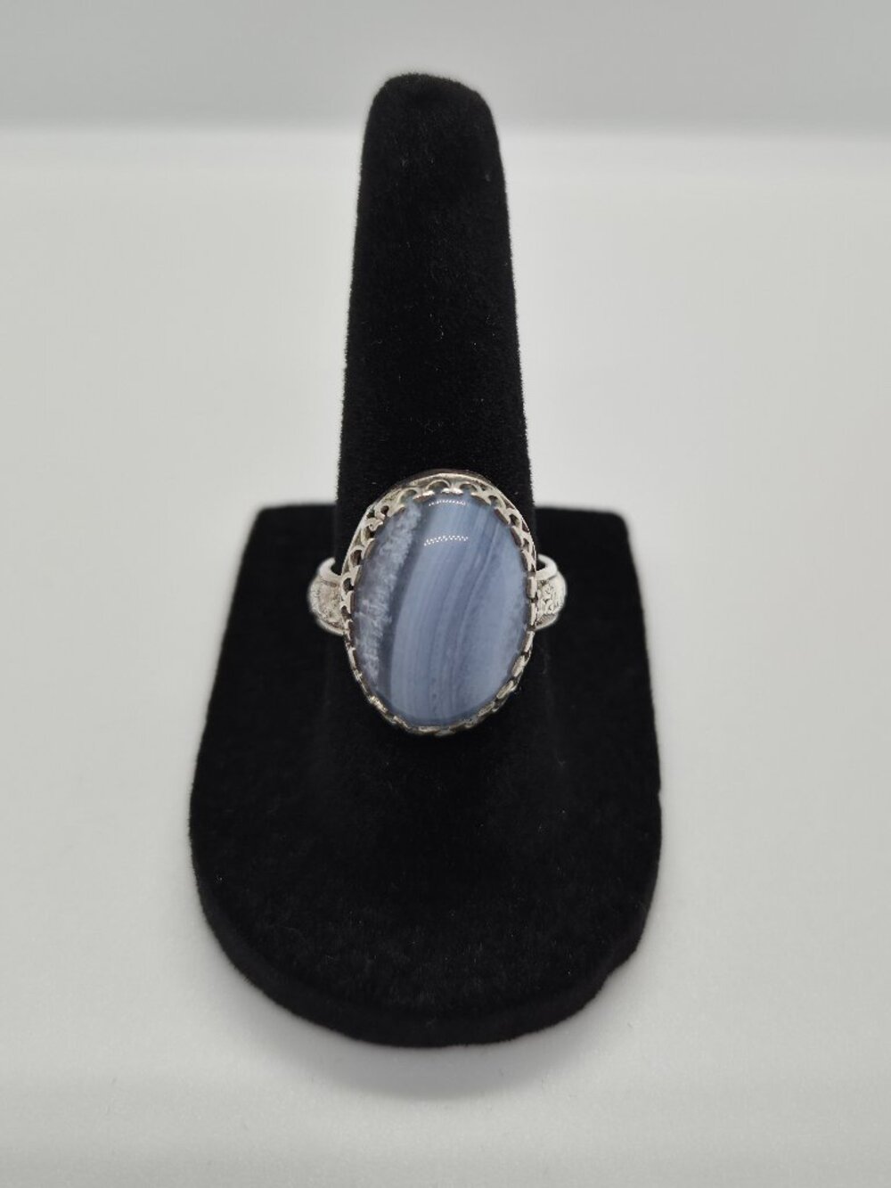 Sterling Silver 925 Blue Lace Agate Ring Filigree Sz 7